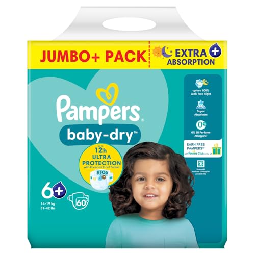 Pampers Baby Dry Windeln Full Cut Taped Größe 6+ Giant Plus 60 Stück