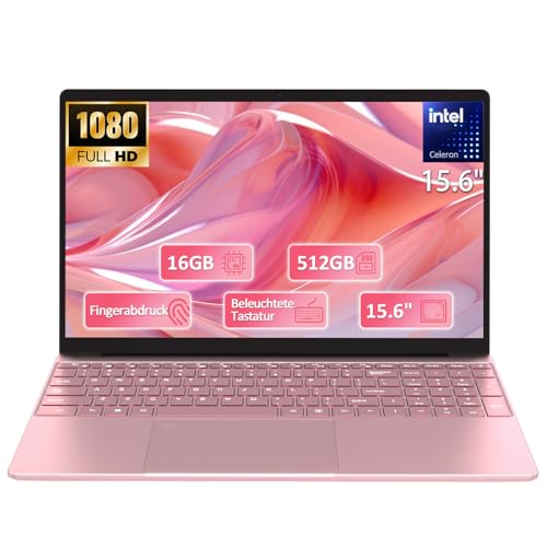 2025 Neueste 15.6 Zoll FHD Laptop|16GB RAM 512GB SSD|Celeron 5205U Prozessor |QWERTY Tastatur mit Hintergrundbeleuchtung|Fingerabdruckleser|WiFi |HDMI|Notebook Computer für Unternehmen und Studenten|