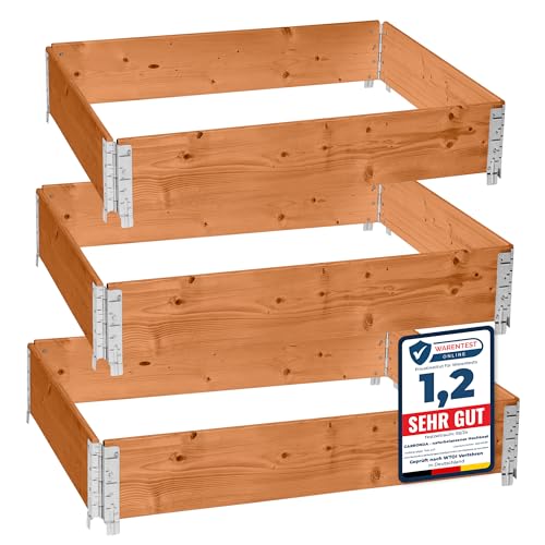 Garronda naturbelassene Hochbeete für Garten Palettenrahmen 120x80x20 cm Hochbeet Holz 3 Stück steckbar stapelbar faltbar für Pflanzen Blumen Kräuter Obst und Gemüse Braun GD-0075
