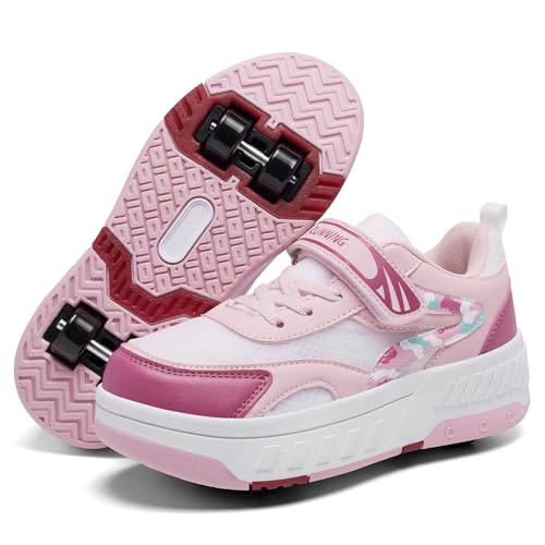 YINGCSM Schuhe mit Rollen für Jungen Mädchen, Kinder Rollschuhe, 2-in-1 Roller Schuhe Turnschuhe Skateboardschuhe