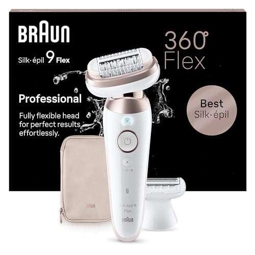Braun Silk-épil 9 Flex, Epilierer Damen / Haarentferner für langanhaltende Haarentfernung, Ladyshaver, Rasieraufsatz, Trimmeraufsatz, 9-030 3D, Weiß/Rosa Titan