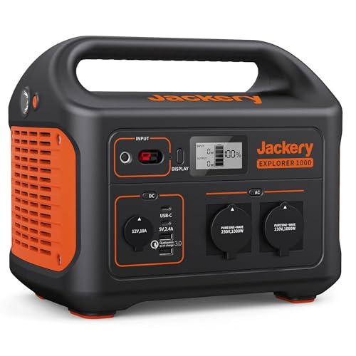 Jackery Explorer 1000, 1002Wh Tragbare Powerstation Mobiler Stromspeicher mit 230V/1000W (Spitze 2000 W) Steckdose, USB und QC, Mobile Stromversorgung für Outdoors