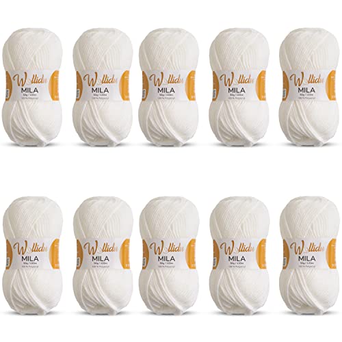 Wollidu Mila Garn zum Häkeln und Stricken 10 x 50g/133m Strickgarn 100% Polyacryl Häkelgarn Weiß