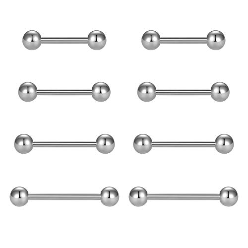 FECTAS 8stk Zungenpiercing Set 14G Chirurgenstahl Piercing Zunge Tongue 12/14/16/18mm Stab
