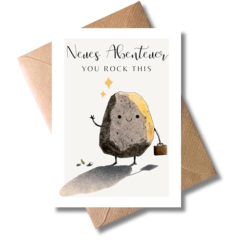 WBdesignz Karte „Neues Abenteuer - You Rock This“ mit Umschlag - humorvolle Glückwunschkarte Abschied, Neuanfang oder Jobwechsel, Motivationskarte - für Kollegen Freunde Familie - süßer Stein (DIN A6)