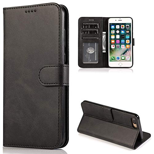 CTIUYA Schutzhülle für iPhone 7 Plus/iPhone 8 Plus, Hülle Handyhülle Leder Klapphülle Handytasche Flip Schutzhülle Magnet Wallet Case Tasche Lederhülle für iPhone 7 Plus/iPhone 8 Plus,Schwarz