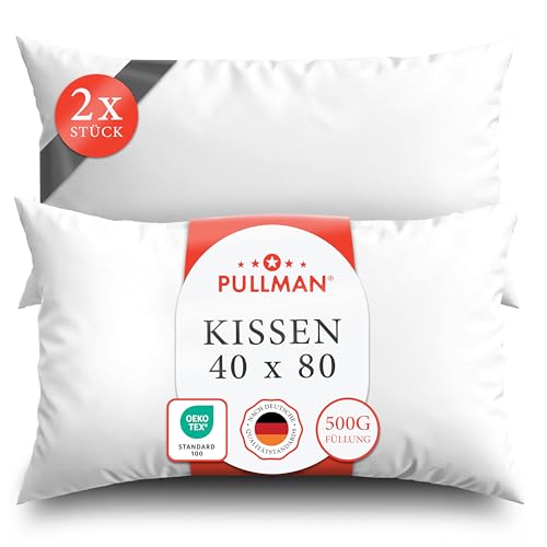 Pullman Kopfkissen 40x80 cm – 2er Set Hotelqualität Mikrofaser Kissen für Alle Schlafpositionen, Allergiker Schlafkissen mit 500 g Füllmaterial, Oeko-Tex zertifiziertes Bett Kissen (40 x 80)