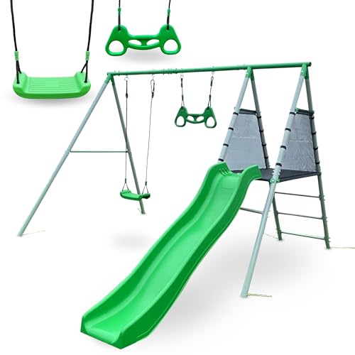HyperMotion XXL Kinderschaukelset - Gartenschaukel mit Trapez, Rutsche und Schaukel - Robuste Stahlkonstruktion für Kinder ab 3 Jahren - Wetterfest und UV-beständig