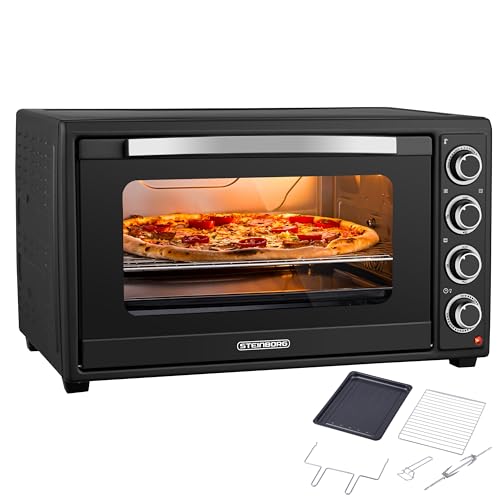 Steinborg® Mini Backofen 60 Liter mit Umluft & Drehspieß, 2000W Tischbackofen groß XXL, 100–230°C, 60 Min Timer, Ober-/Unterhitze & Konvektion, Pizzaofen 3-in-1 inkl. Zubehör