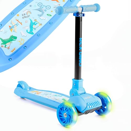 FableKids Kinderscooter Cityroller Tretroller Blau Scooter höhenverstellbar | klappbar | LED-Räder | Tritt-Bremse | für Kleinkinder ab 3 Jahren | bis 50 kg belastbarer Roller | Kickroller