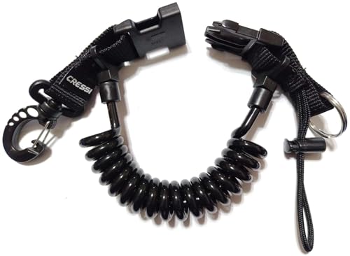 Cressi Spiral Laynyard with Ring - Spiralkabel mit Tauchring, Schwarz, Einheitsgröße, Erwachsene Unisex