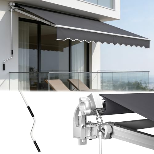 Verdego Markise Gelenkarmmarkise 360x300 cm, Gelenkmarkise mit Volant, Handkurbel, Wandhalterung, Sonnenschutz Wasserabweisend, Alu/Polyester, Sonnenmarkise Neigungswinkel Einstellbar, Dunkelgrau