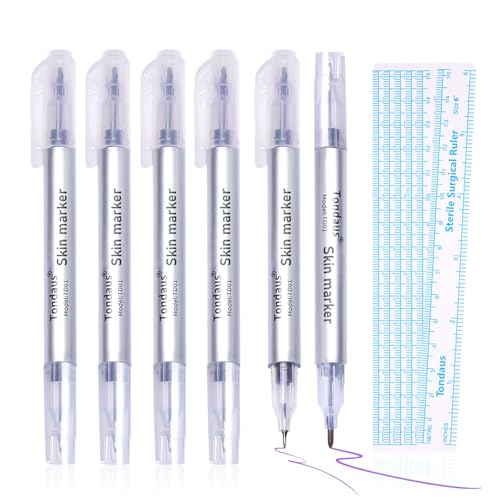 GBK Tattoo Stifte 6er Set mit Lineal, Hautmarker Stift für Hautmarkierung, Tattoo Pen & Stencil Stift, Bodypainting Stifte, Skin Marker, Tattoo Zubehör für Erwachsene, wasserfest