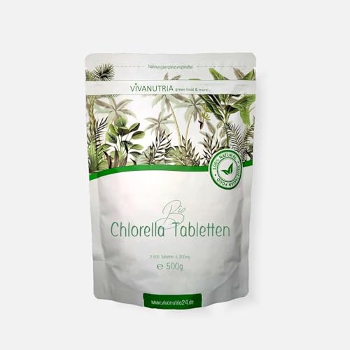 VivaNutria Bio Chlorella Tabletten 500g | aus kontrolliert biologischem Anbau I 2500 Bio Chlorella Presslinge ohne Zusätze - rein & natürlich I schonend verarbeitet | Rohkostqualität | vegan