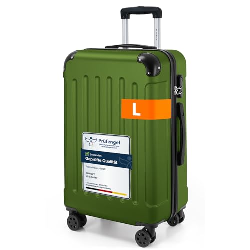 YONSLY Gepäck Suitcase Reisekoffer, Trolley Rollkoffer Handgepäck, Hartschalenreisekoffer mit 360° Lenkrollen, Zahlenschloss, Mehrstufiger Teleskopgriff (L, Olive)