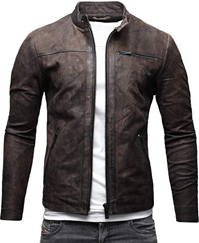 Crone Epic Herren Lederjacke Cleane Basic Leder Jacke in vielen Varianten und Farben (DE/NL/SE/PL, Alphanumerisch, XL, Regular, Regular, Elephant (Nubukleder))