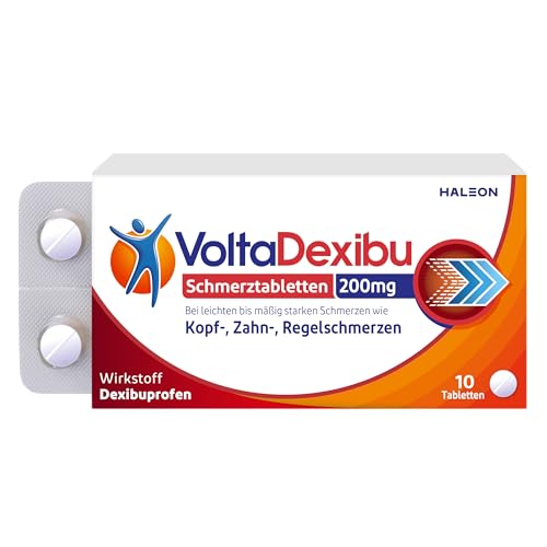 VoltaDexibu Schmerztabletten, Dexibuprofen 200 mg, Schnelle & Effektive Schmerzlinderung bei Kopfschmerzen, Zahnschmerzen, Regelschmerzen, 10 Filmtabletten