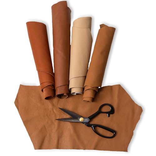 IPEA 500 g Schnitte aus echtem italienischem Leder Farbe Hellbraun in verschiedenen Farbtönen, Dicke und Art – 4 hochwertige Lederstücke in verschiedenen Formen – Leder – handgefertigt