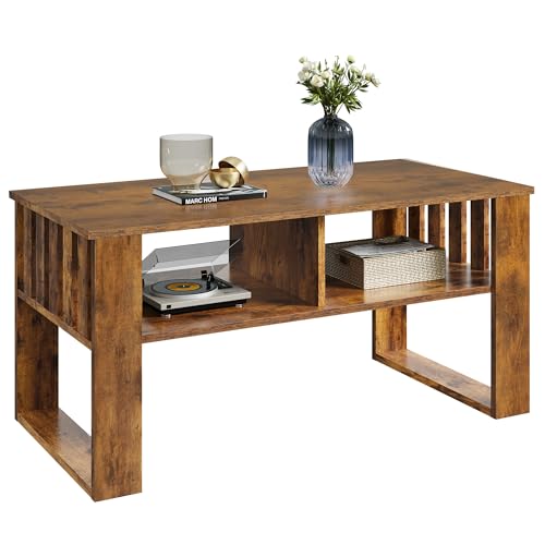WLIVE Couchtisch Holz, Wohnzimmertisch mit Schubladen und Aufbewahrung,Wohnzimmer Tisch für Couch, Sofatisch für Schlafzimmer, Homeoffice (mit Ablagefläche, Vintagebraun)