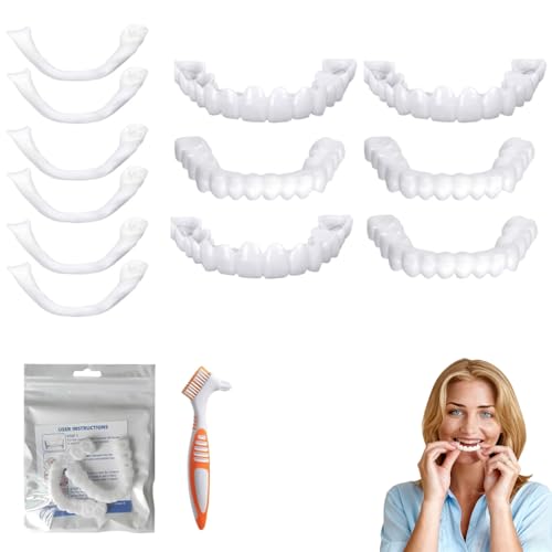 VYNZOR Prothesen Gefälschte Zähne, 12 Stück Falsche Künstliche Temporäre Zähne Zahnspange Lächeln Furniere Kosmetische Provisorische Zähne Zahnersatz Prothese Künstliche Veneers Zähne Oben und Unten