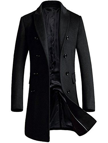 FTCayanz Herren Mantel Wintermantel Slim Fit Wollmantel Business Herrenmantel Lange Trenchcoat Jacken Schwarz M