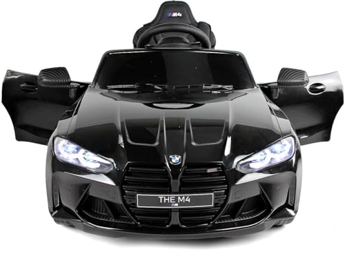 BMW M4, MPower- 90W, Eva Räder, Ledersitz, Kinderauto Kinderfahrzeug Kinder Elektroauto, 12V 10ah, Bluetooth, Fernbedienung 2.4G (Schwarz)