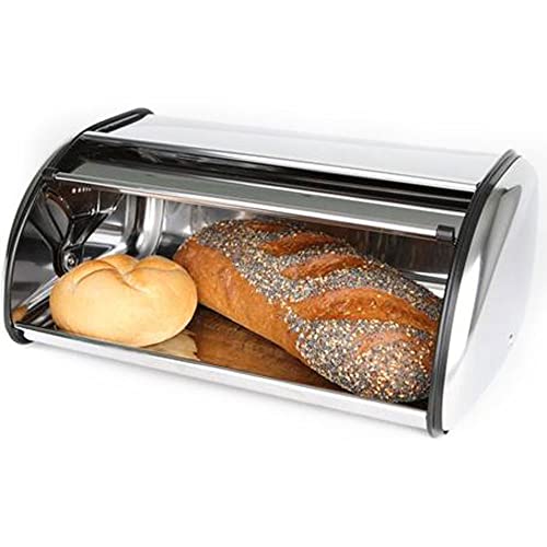 Domotti Brotbehälter aus Edelstahl 36 x 23 x 15 cm Brotkasten Brotbox Brotaufbewahrung Rollbrotkasten Klappkasten Brotkorb Rolldeckel