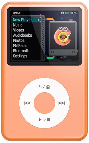 Innioasis Y1 MP3 Player - Zeitlose Klasse: 128 GB, Bluetooth, Video-Player, Hörbücher, FM-Radio und Touch Wheel-Steuerung(orange)
