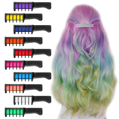 SNONESIY 10 Pcs Haarkreide Für Mädchen: Ungiftig, Auswaschbar, Haarfarbe Für Kinder, Kamm Haar Kreide Chalk