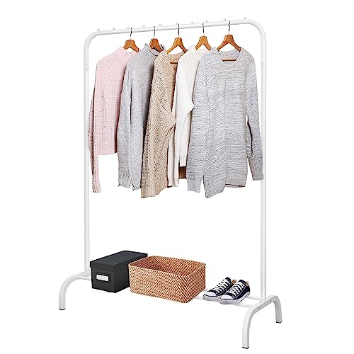 Youyijia Kleiderständer Freistehender Kleiderbügel Trockengestell Metall Multifunktional Kleiderstange mit unterem Lagerregal Schuhregal Garderobenständer für Schlafzimmer Waschräume (Weiß)