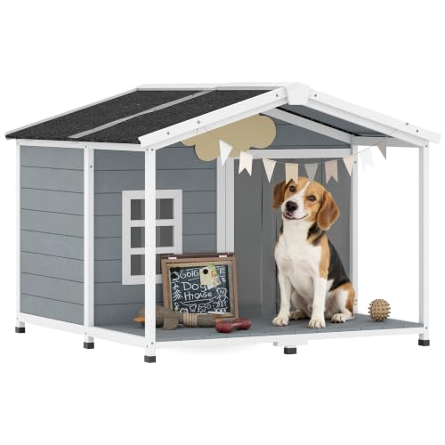 PawHut Hundehütte Wetterfestes Hundehaus Holz 103 x 107 x 83,5 cm Grau