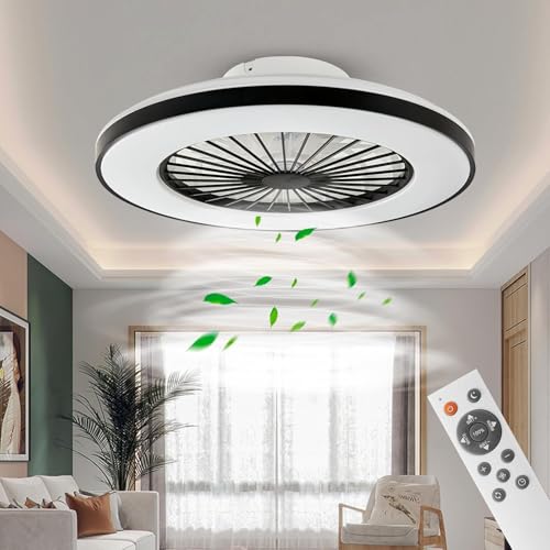BKZO Moderne LED-Deckenleuchte mit Ventilator, Deckenventilator mit Lampe, 24 Ventilationsgeschwindigkeiten, stufenlos dimmbares Licht für Wohnzimmer, Schlafzimmer, Büro, 3000-5500K, (schwarz)
