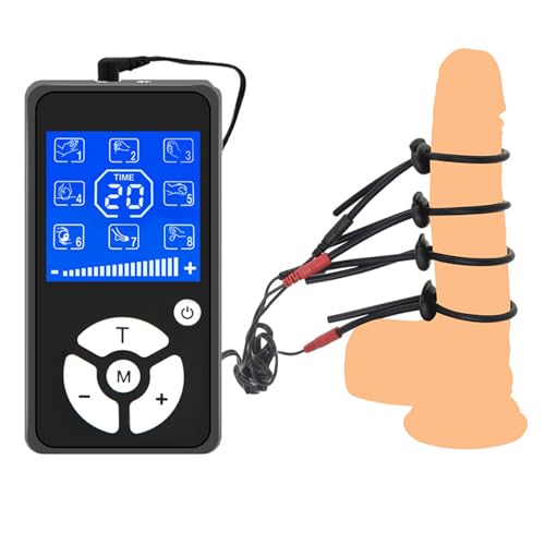 Elektrisch Schock Silikon Dehnbar Cock Ring Elektro Stimulation Set, Elektroschock Einstellbar Penisring Cockringe Stimulator SM Bondage Eichelring Hodenring Sex Toys für Männer,Schwarz,4 Ringe