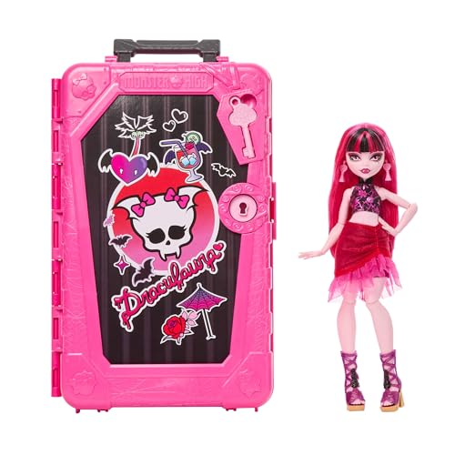 Monster High Skulltimate Secrets Draculaura-Puppe und Zubehörset, Destination: Gore-geous Oasis mit Koffer und über 19 Zubehörteilen wie Kleidung, JDR50