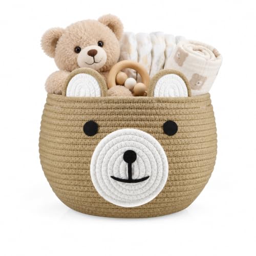 PandaEar Babykorb aus Baumwollseil, Kinderzimmer-Organizer mit niedlichem Bären-Design zur Aufbewahrung von Säuglings- und Neugeborenen-Essentials