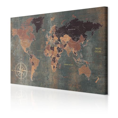 decomonkey Bilder Weltkarte 120x80 cm 1 Teilig Leinwandbilder Bild auf Leinwand Vlies Wandbild Kunstdruck Wanddeko Wand Wohnzimmer Wanddekoration Deko bunt Welt Karte Landkarte Kontinente