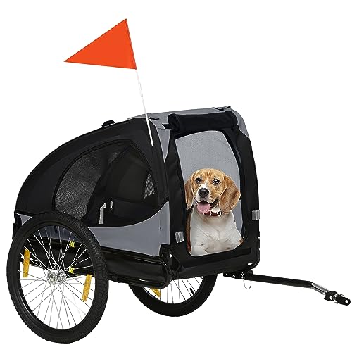 PawHut Hundeanhänger Faltbar Fahrradanhänger für Hunde Hundefahrradanhänger mit Sicherheitsleine, Reflektoren, Flagge, Aufbewahrungstasche für Hunde bis 30 kg Schwarz