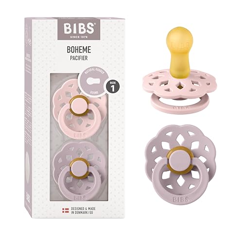 BIBS Boheme Schnuller 2er-Pack. BPA-frei, Kirschform Nippel. Naturkautschuk/Latex, Hergestellt in Dänemark. 0-6 Monate (2er Pack), Blossom/Dusky Lilac