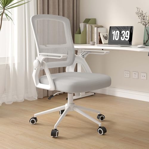 naspaluro Ergonomischer Bürostuhl mit Mesh-Rückenlehne und Lendenstütze, Höhenverstellbarer Schreibtischstuhl mit 90° Klappbaren Armlehnen, Drehstuhl für Homeoffice Büro, Grau