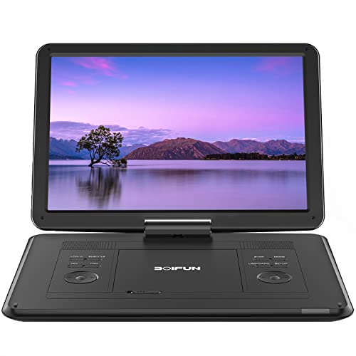 17,5’’ Tragbarer DVD Player mit 15,6’’ HD Display, 6 Stunden Wiederaufladbare Batterie, Unterstützung für USB/SD-Karte/AV-Übertragung, Sync TV/Projektor Bildschirm, Schwarz