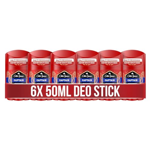 Old Spice Captain Deostick für Männer, 6x50ml , 24/7 Frischhh bei täglicher Anwendung, langanhaltender Duft in Parfumqualität, Schutz vor Gerüchen, Ohne Aluminiumsalze, unsichtbar auf Schwarz und Weiß