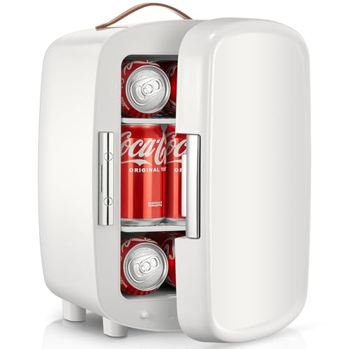 FOHERE Mini Kühlschrank, 10 Liter/12 Dosen Kühlschrank für Kosmetik und Getränke, 12V / 220V Steckdose für Schlafzimmer, Büro, Wohnheim, Auto, Weiß