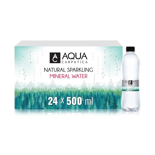 AQUA CARPATICA 500ml x 24 Naturally Sparkling Sprudel Natürliches Mineralwasser, Natriumarm, Nitratfrei, Mit Natürlichen Elektrolyten, Calcium und Magnesium, Natürlich prickelnd, 100% Recycelbar