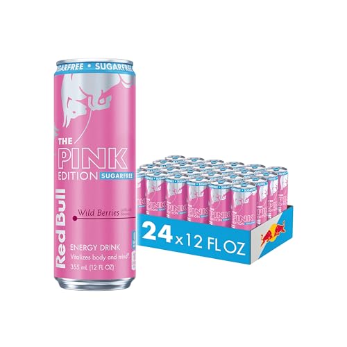 Red Bull Pink Edition Sugar Free Energy Drink, Wild Berries, 12 fl. Z., Box mit 24 Dosen, mit 114 mg Koffein, Taurin & B-Vitaminen