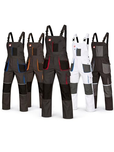 Latzhose Herren Schwarz Rot Größe 54 Arbeitslatzhose mit 11 Taschen und Kniepolstertaschen strapazierfähige Arbeitskleidung Männer für KFZ Werkstatt Baustelle und Berufskleidung Handwerk DIY Outdoor
