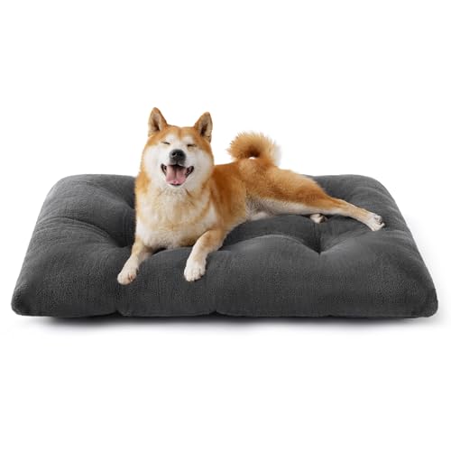 BEDSURE Hundebett Waschbar Groß - Hundekissen Bett Beruhigende Hundematratze mit Rutschfestem Boden, Warmes Kissen für Große Haustiere, Grau, 89x58x8cm