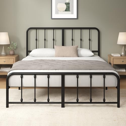 Zinus Florence Bett 140x200 cm – 35 cm hoch – Metallbettgestell mit Kopf- und Fußteil – Bett mit Lattenrost – Bettgestell im Vintage-Design – Stauraum unter dem Bett – Schwarz