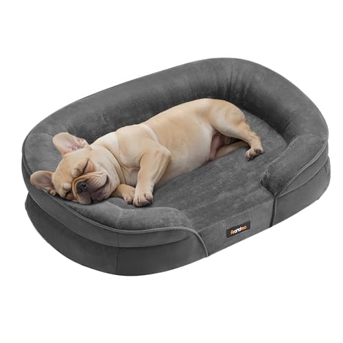 Feandrea Hundebett, Hundekissen, für mittelgroße Hunde, 76 x 51 x 18 cm, orthopädisch, wasserdichte Innenschicht, erhöhte Ränder, Abnehmbarer, waschbarer Bezug, rutschfest, schiefergrau PGW281GN01