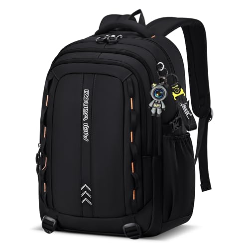 Amythe Schulrucksack Jungen Teenager - Wasserdichter Leichter 35L Großer Rucksack für Gymnasium mit 15,6 Zoll Laptopfach und Trolley-Gurt - Ideal für Schule und Reisen, Schwarz