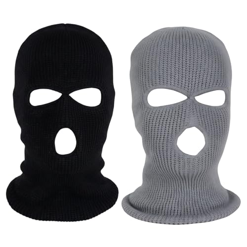 YQOPDEBD Sturmmaske 2 Stück, Skimaske Ski Maske Sturmhaube Balaclava, Schwarz Grau Dreiloch Strick, Atmungsaktiv Wärmeisolierend, Für Outdoor Wintersport Klettern Motorrad